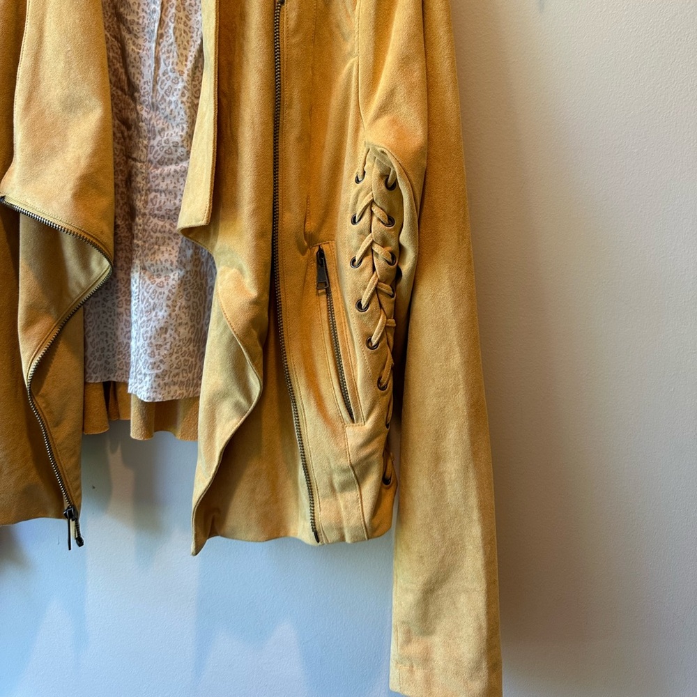 Willow Yellow Leather Jacket with Waterfall Front - Picture 5 of 14